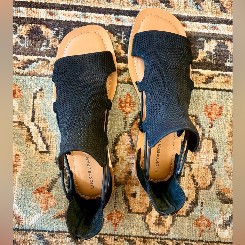 NIB Lucky Brand 🍀 Bartega Black Gladiator Sandals Sz 10